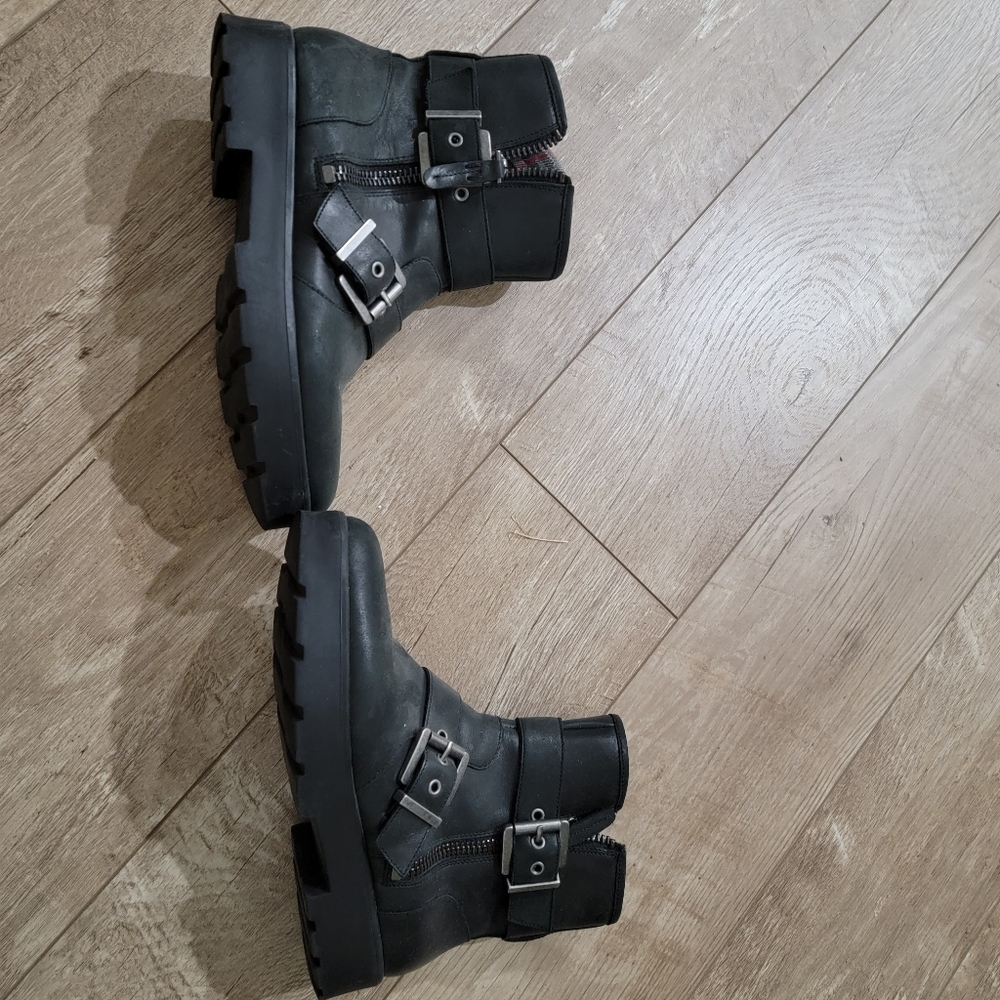 Black leather moto boots